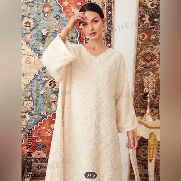 SHEIN NAJMA V-neck Bell sleeve Textured Dress - Picture 9 of 11